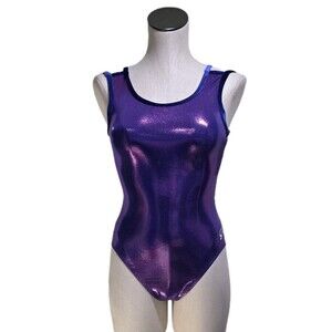 GK Elite VTG Purple Pixelated Camisole Leotard Double Velvet Strap AL Adult L